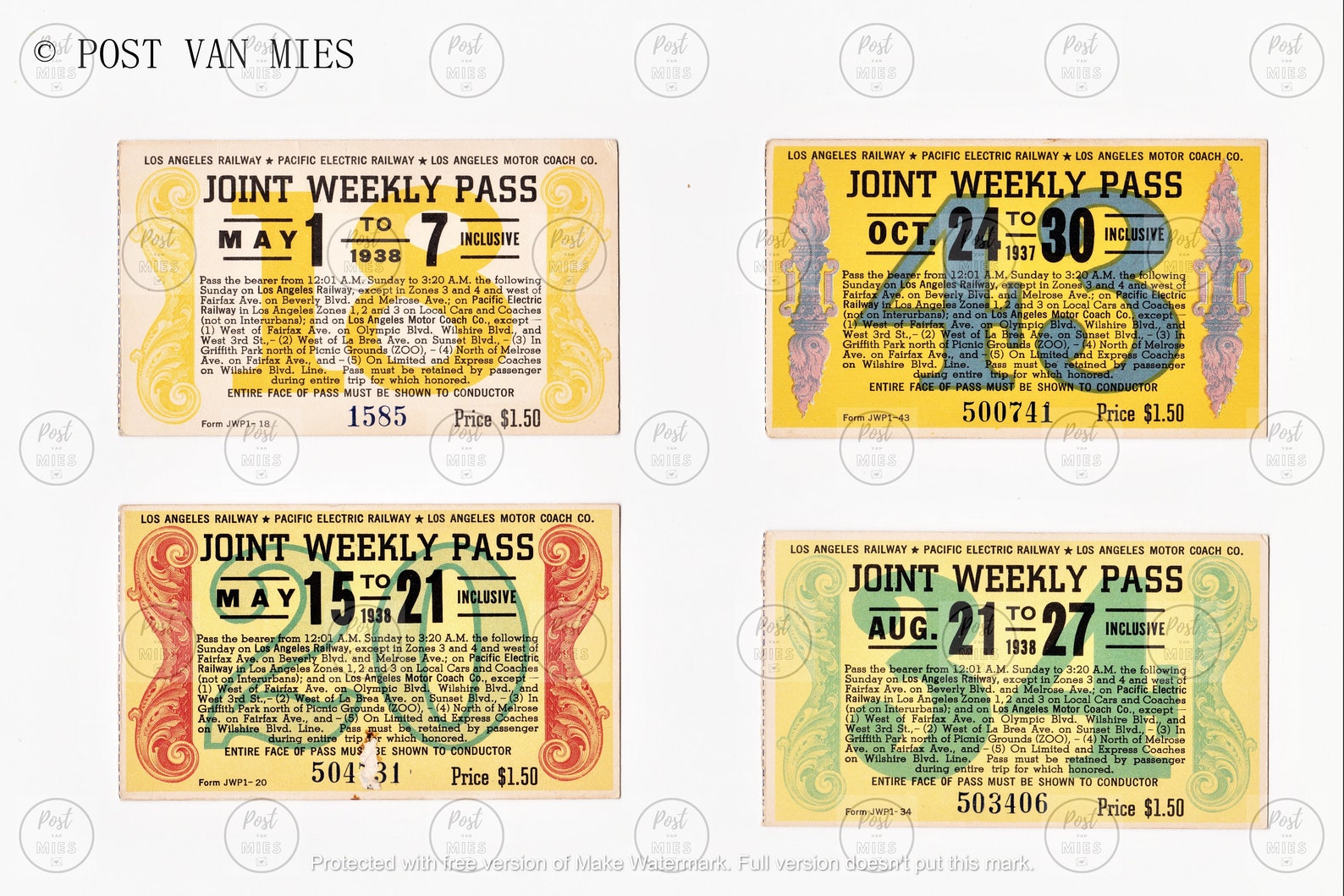 Set of 8 Original Train Tickets LOS ANGELES RAILWAY 1930's Etsy