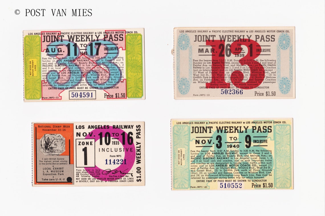 Set of 8 Original Train Tickets LOS ANGELES RAILWAY 1930's Etsy