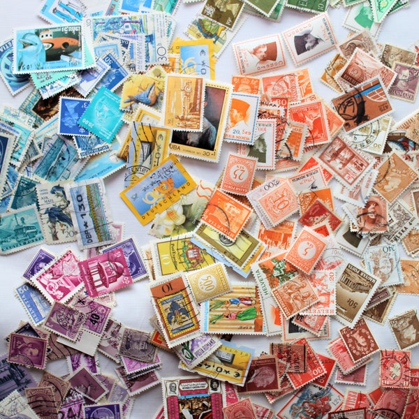 Vintage, old, colourful post stamps from all over the world