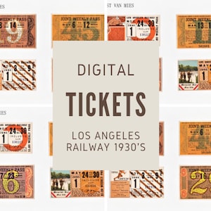 Set of 8 original Train Tickets LOS ANGELES RAILWAY 1930&#39;s (Joint Weekly Pass) orange // Scrapbook // diy // Junk Journal // Artwork