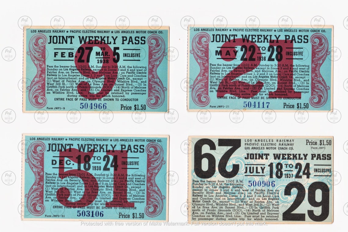 Set of 8 Original Train Tickets LOS ANGELES RAILWAY 1930's Etsy UK