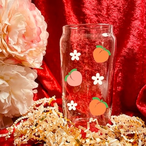 Just Peachy Cup, Glass Iced Coffee Cup Lid and Straw, Glass Beer Can, Retro Coffee Cup, Birthday Gift, for her, Mother&#39;s Day Gift, peach can