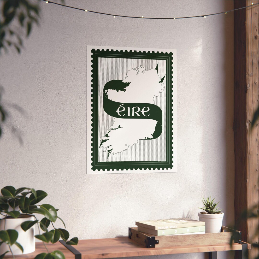 Eire Map Ribbon Matte Vertical Poster | Ireland Map Stamp Design - Etsy