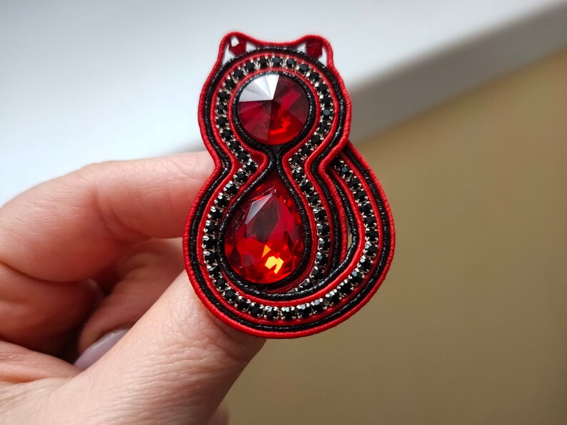 Soutache cat brooch Red and Black Brooch Cat Lover Gift Gift under 20 dollars