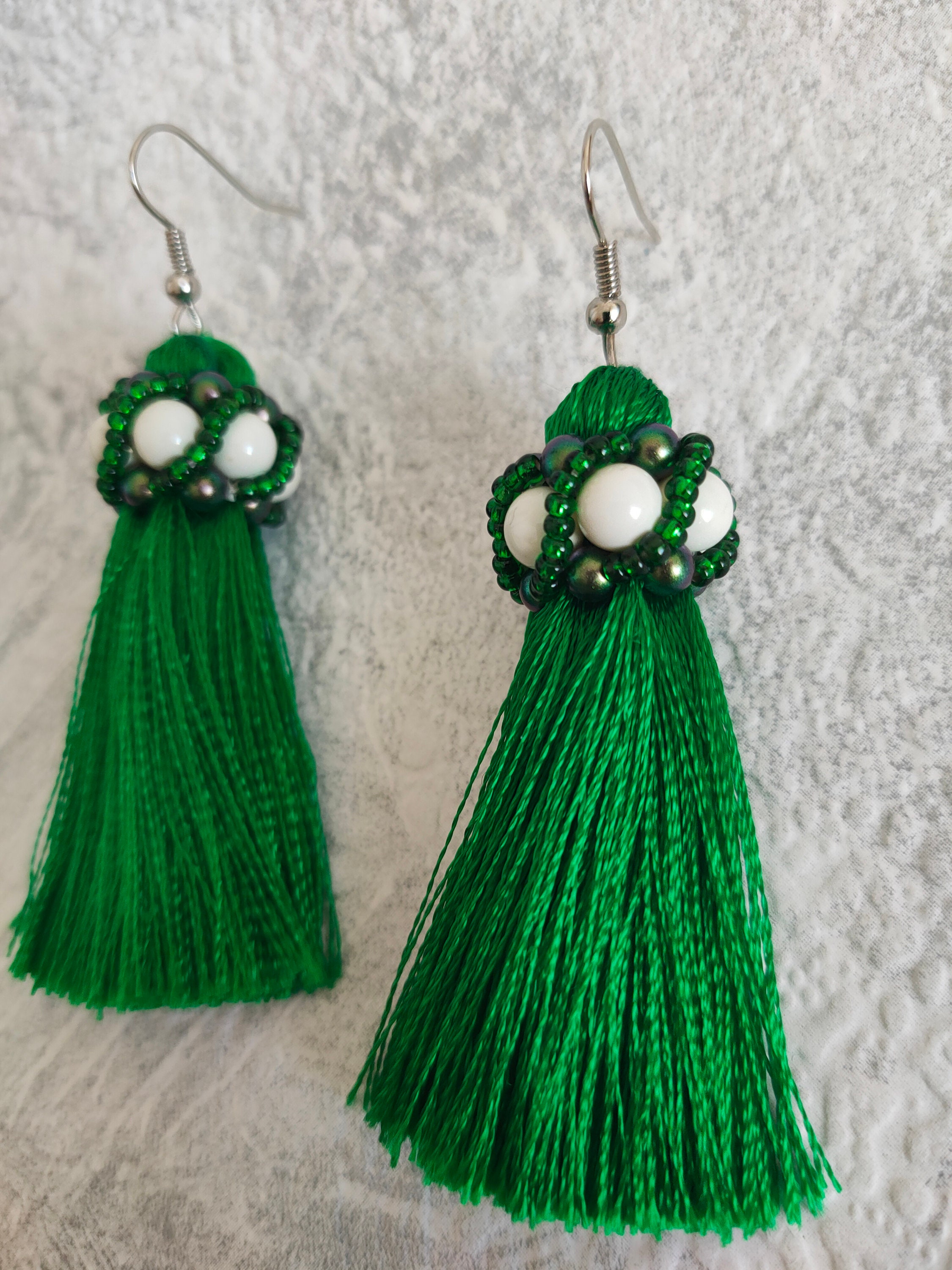 Emerald tassels earrings women's jewelry Etsy