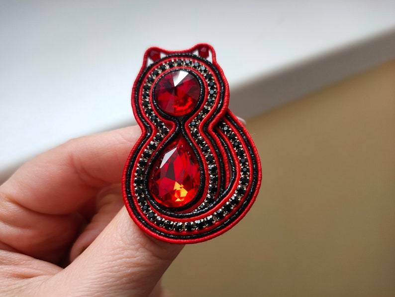 Soutache cat brooch Red and Black Brooch Cat Lover Gift Gift under 20 dollars