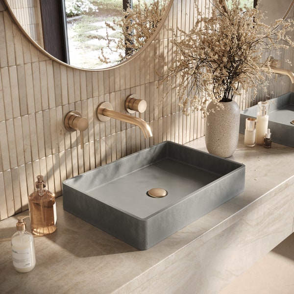 Lily Rec - Handmade | Concrete Sink | 31 Unique Colors | Wall mounted | Art | Bathroom | Rectangular | Powder Room | Luxury | Cement | Basin