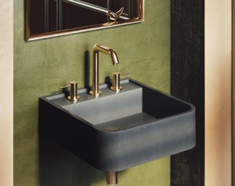 35 Colors - ADA Concrete Wall Mount Sink: Iris Modern Bathroom Vessel Basin