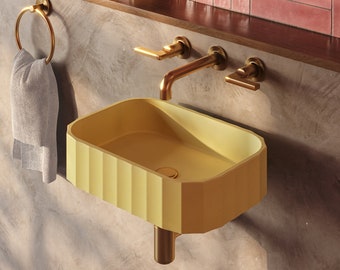 35 Colors - Handcrafted Concrete Wall Mounted Sink: Clio Rec Modern Bathroom Vessel