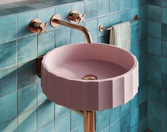 35 Colors - Clio Concrete Wall Mounted Sink: Modern Round Vessel Basin