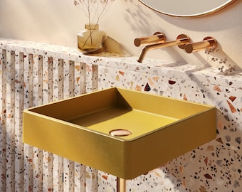 35 Colors - Handcrafted Concrete Wall Mounted Sink: Lily Sq.