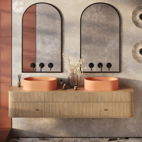 Elle - Handmade | Concrete Sink | 31 Unique Colors | Art| Bathroom | Pill Shaped | Cement | Basin | Luxury | Powder Room | Smooth Wall