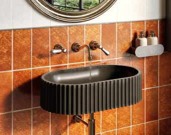 Concrete Wall-Mounted Sink – Geni Vessel Basin in 35 Colours | Compact Powder-Room & Bathroom Vanity