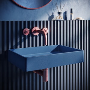 35 COLORS! Wall Mounted Lily Rec Concrete Sink - Modern Vessel Sink, Luxury Wall Hung Basin, Powder Room, Small Space Vanity, Bathroom Sink