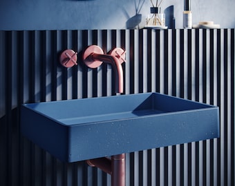 35 COLORS! Wall Mounted Lily Rec Concrete Sink - Modern Vessel Sink, Luxury Wall Hung Basin, Powder Room, Small Space Vanity, Bathroom Sink