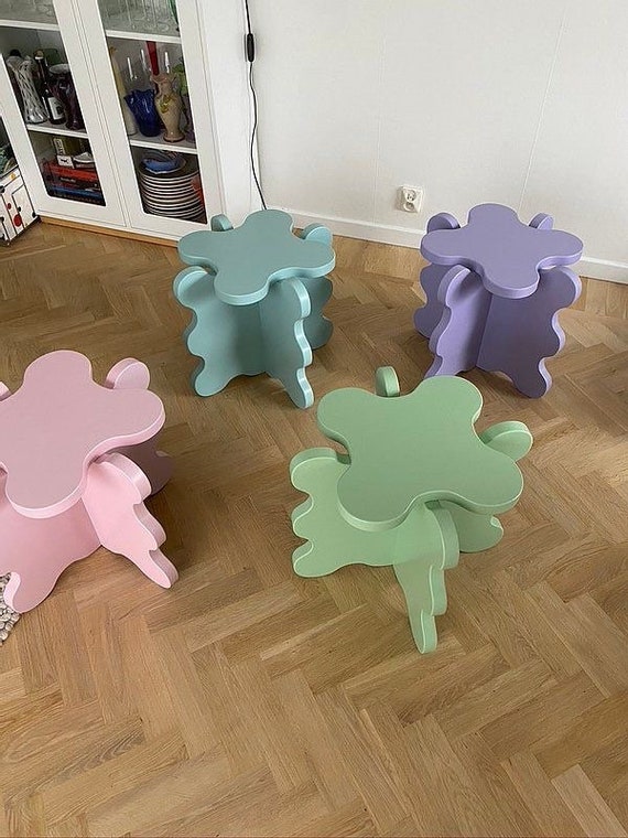 Vintage Curvy Wavy Mini Side Table Ottoman Cute Etsy