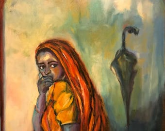 Unspoken Weather- Abstract Woman Portrait Painting  | Emotional Figurative Art, Moody Wall Art