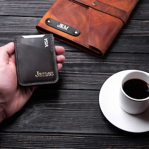 Cartera de cuero para hombre. Regalo personalizado para padrinos de boda. Regalos personalizados Hombre. Regalos de Aniversario para Papá. Clip de dinero. Regalo de marido para él.
