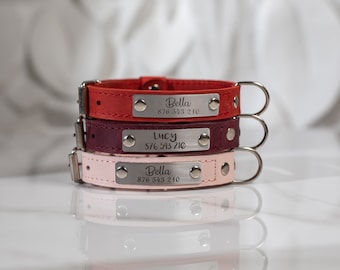 Personalized Leather Dog Collar with Engraved Name Plate