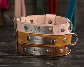 Personalized Leather Dog Collar, Engraved Pet Collar