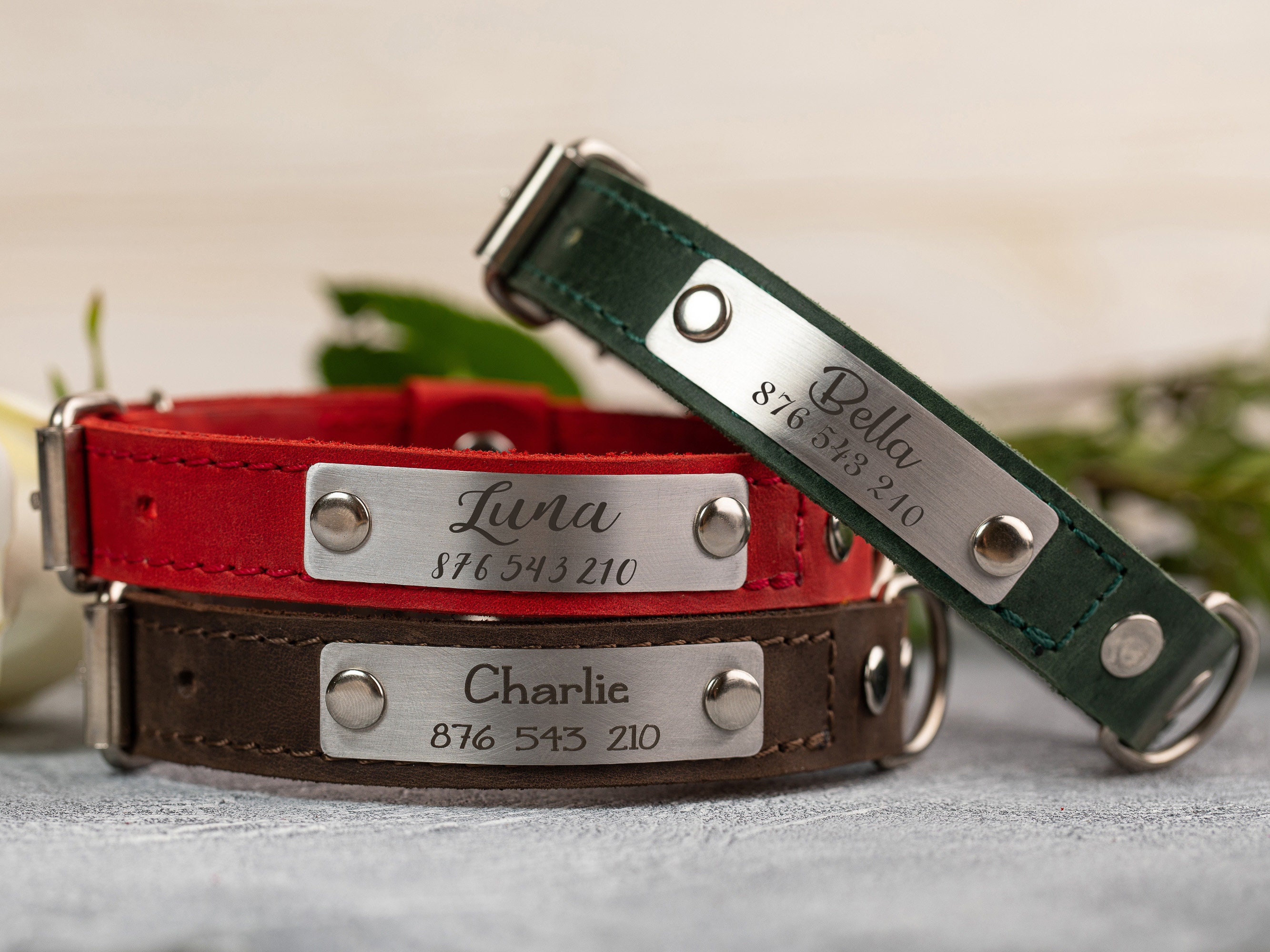 Personalized Leather Dog Collar, Custom Dog Collar, Engraved Dog Name ...