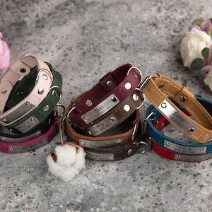Personalized Leather Dog Collar with Embossed Name