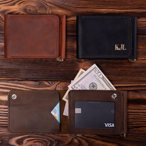 Billetera de cuero personalizada, clip de dinero, regalo de novio, billetera para hombre, regalo para hombres, accesorios de cuero