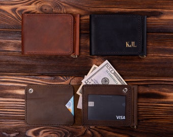 Personalized Leather Money Clip Wallet, Boyfriend Gift