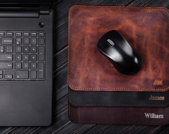 Personalized Leather Mousepad, Cowhide Desk Accessory