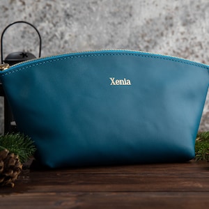 Trousse de maquillage en cuir, cadeau personnalisé, trousse à cosmétiques, cadeau de demoiselle d&#39;honneur, trousse de toilette, cadeau de Noël pour elle