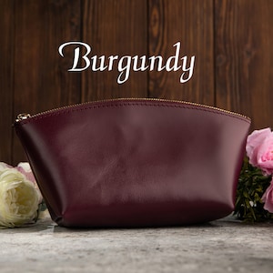 Personalized Leather Makeup Bag, Travel Cosmetic & Toiletry Pouch