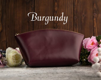 Personalized Leather Makeup Bag, Travel Cosmetic & Toiletry Pouch