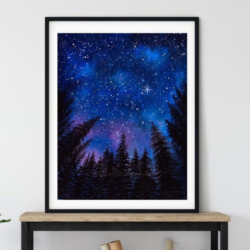 Night Sky Watercolor Painting Print From Original Galaxy in - Etsy