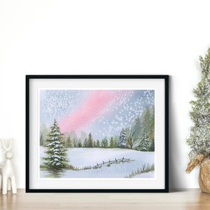 Christmas Watercolor Print, Snow covered hill Painting, Print from original watercolor painting, Christmas Wall Art,