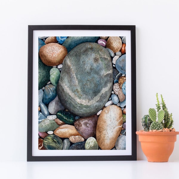 Realistic Rock print, Modern art print of rocks, Rocks in Watercolor by Aida Tubridy, Realistic Art print , Realistic painting