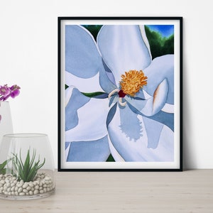 Magnolia Flower Painting, Flower Print, White Flower Print,Realistic watercolor, Magnolia Painting, Realistic Painting, Flower Art, Wall art