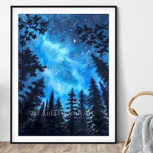 Looking Up Night Sky in Watercolor Print From Original by - Etsy