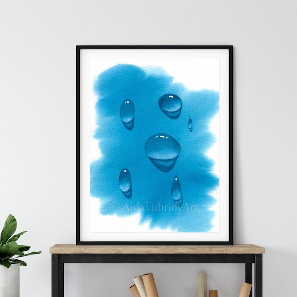 Water Drops Painting, Water drop print,  raindrop art, rain drops print, dew drops wall art