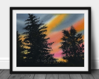 Sunset Art,  Colorful sunset painting,  Painting print, Sunset Poster