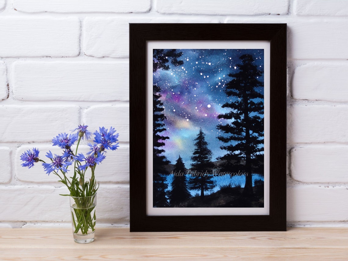 Night Painting in Watercolor, Print From Original Painting, Night Scene ...