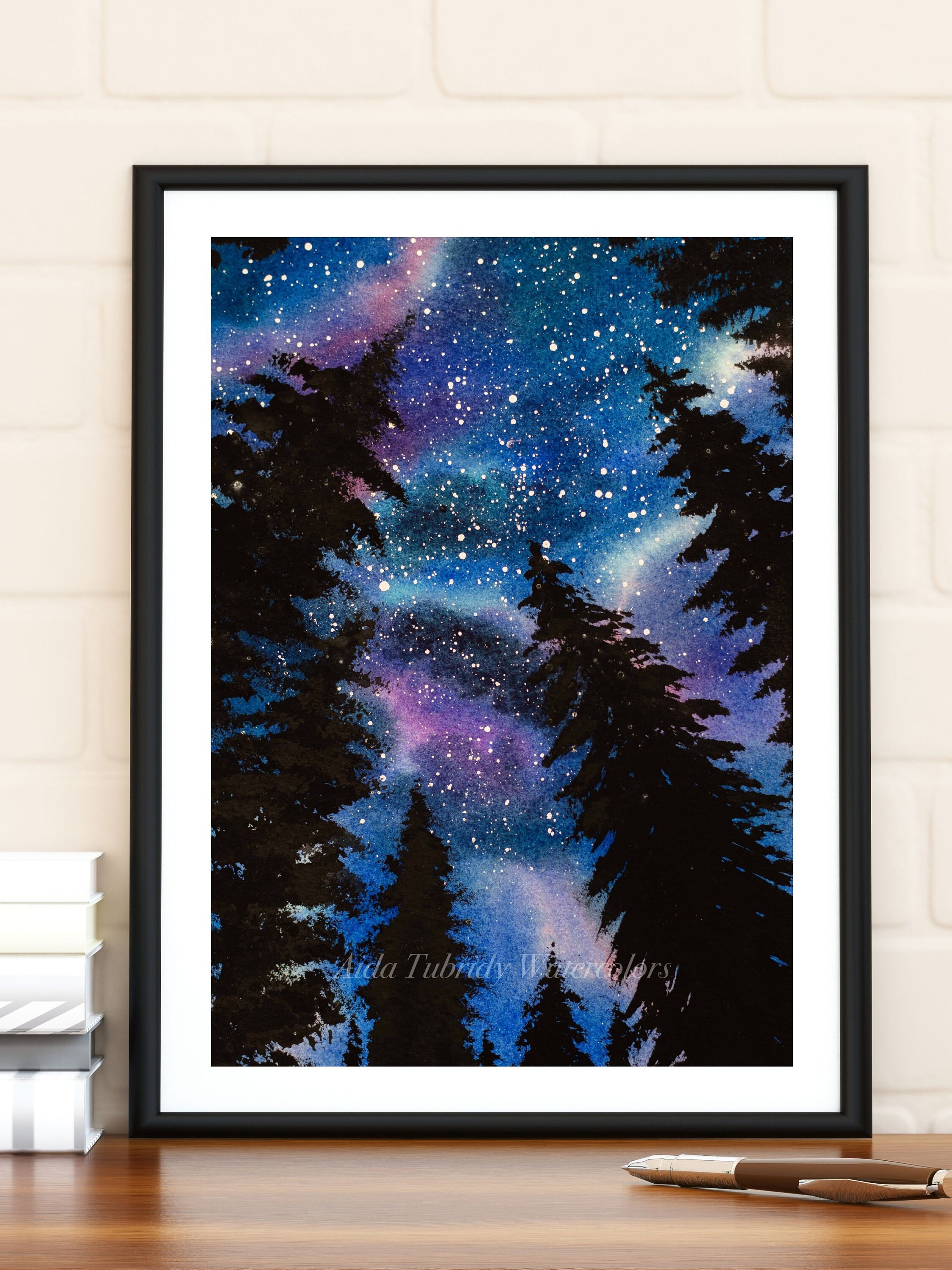 Blue Night Galaxy in Watercolor, Print From Original Painting, Night ...