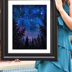 Looking Up, Night Sky in Watercolor, Print From Original by Aida ...