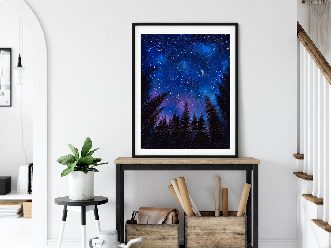 Looking up Galaxy in Watercolor, Print From Original, Night Sky ...