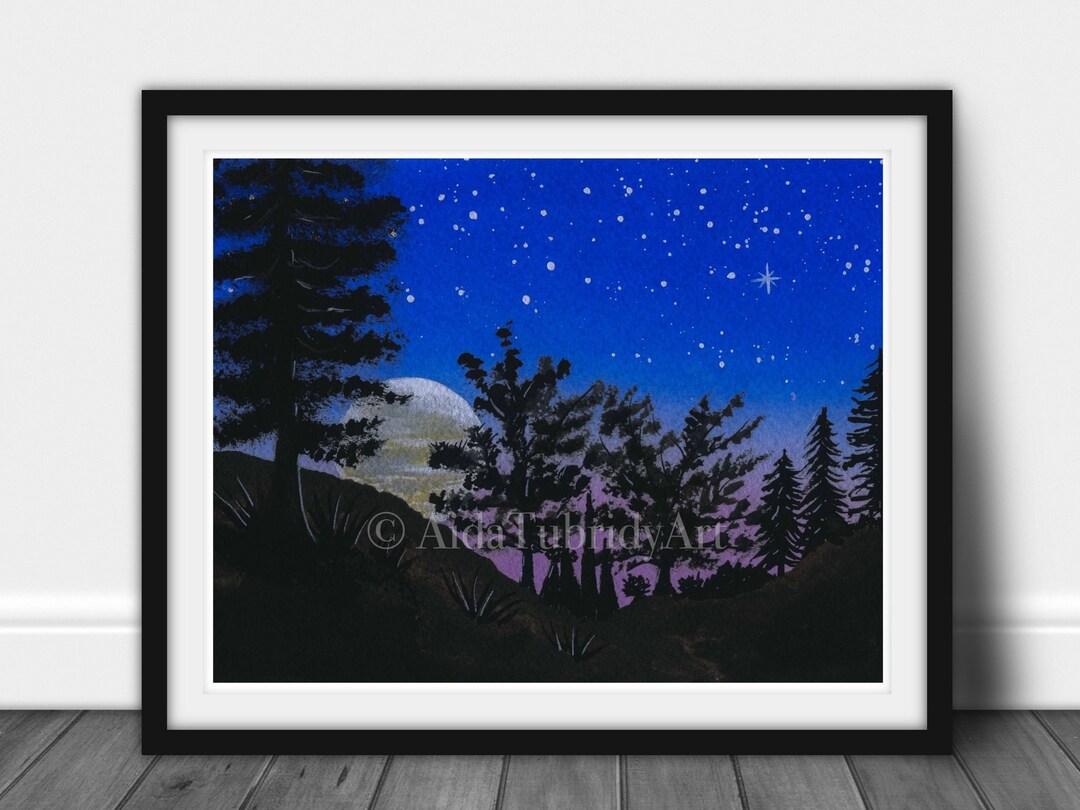 Night Painting in Watercolor, Print From Original Watercolor Painting ...