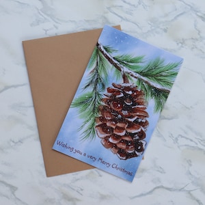 Pine Cone Postcard, Holiday Postcard, 7.2x4.6 inches tall,  Flat Christmas Postcard, Set of 2,3,4 & 5 available