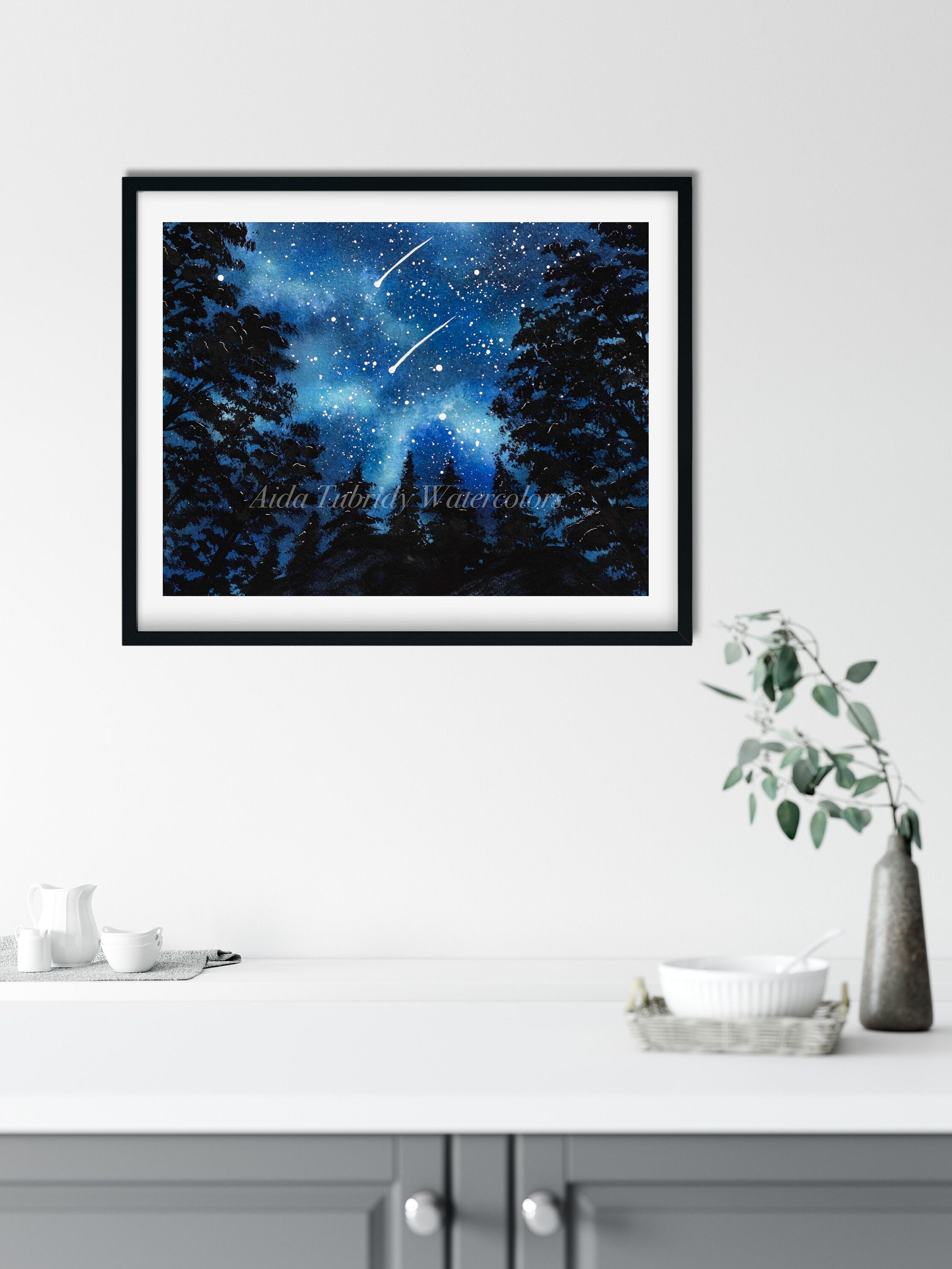 Looking Up, Shooting Stars, Print From Original, Night Scene, Starry ...