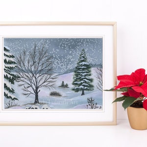 Christmas Art Decor, Snowfall Painting, Print from original watercolor painting, Christmas Print, Christmas Gift to family