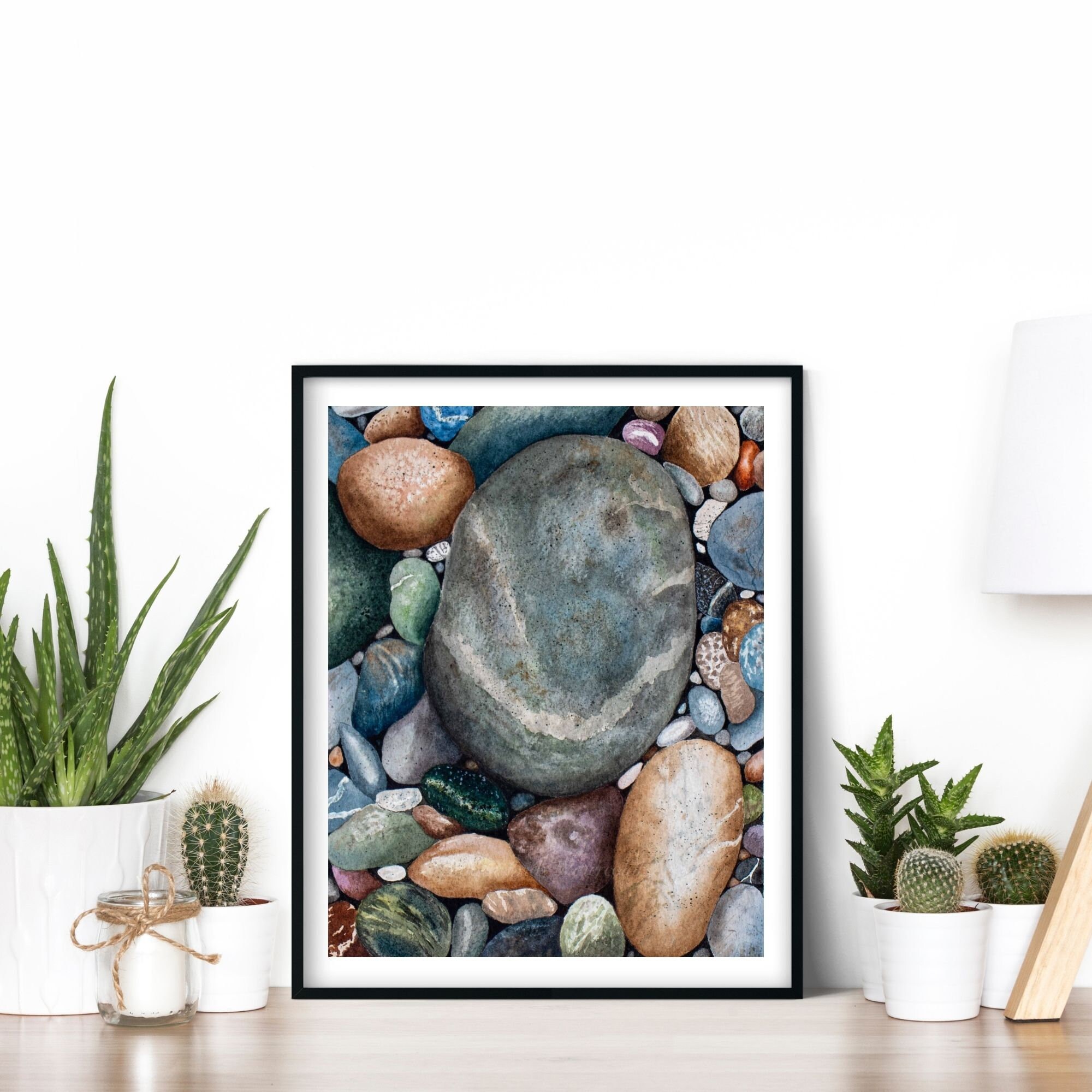 Printed Rocks Realistic Rock Print, Modern Art Print of Rocks, Rocks in Watercolor by ...