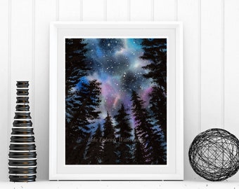 Galaxy in Watercolor, Print from Original Painting, Night Sky  Print, Night scape, Night Scene in watercolor