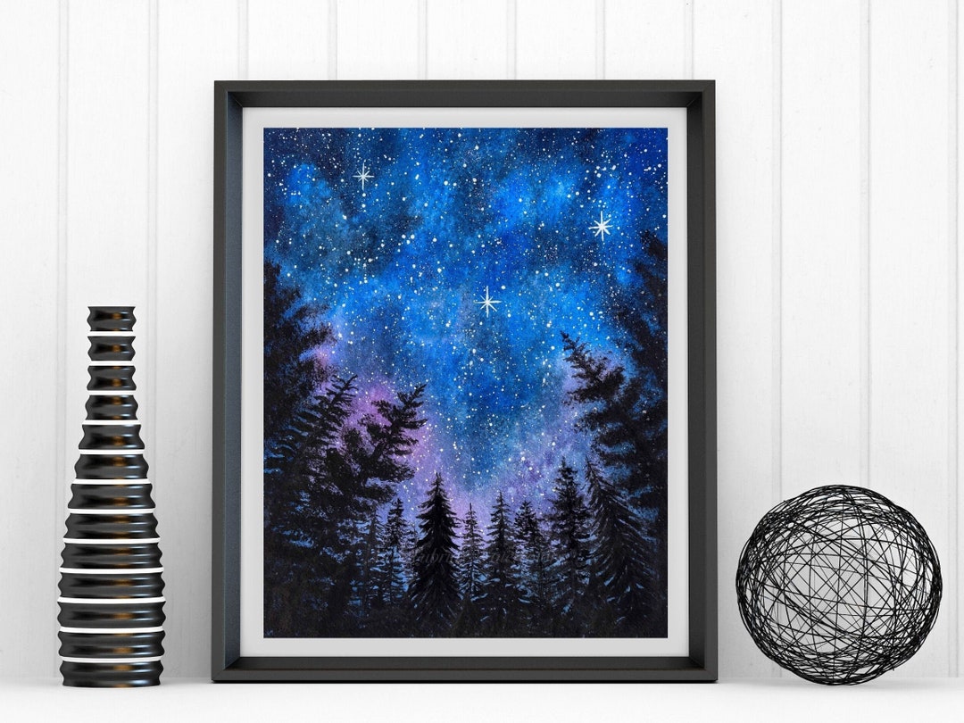 Looking Up, Night Sky in Watercolor, Print From Original by Aida ...